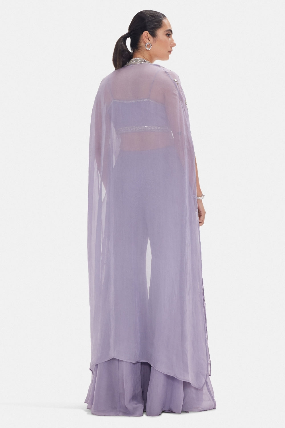 Lavender Crepe Indo Western Set with Cutdana and Zari Work