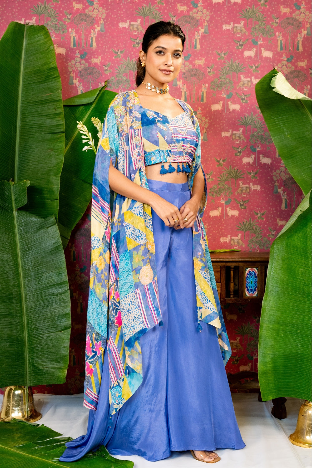 Lavender Crepe Silk Indo Western with Moti and Sequins Work