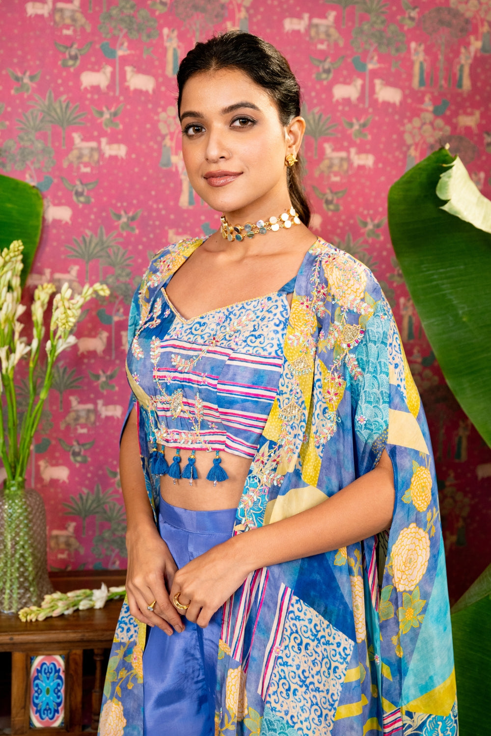 Lavender Crepe Silk Indo Western with Moti and Sequins Work