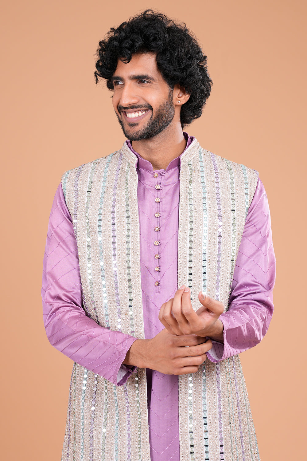 Lavender Elegance with Mirror Embellished Jacket