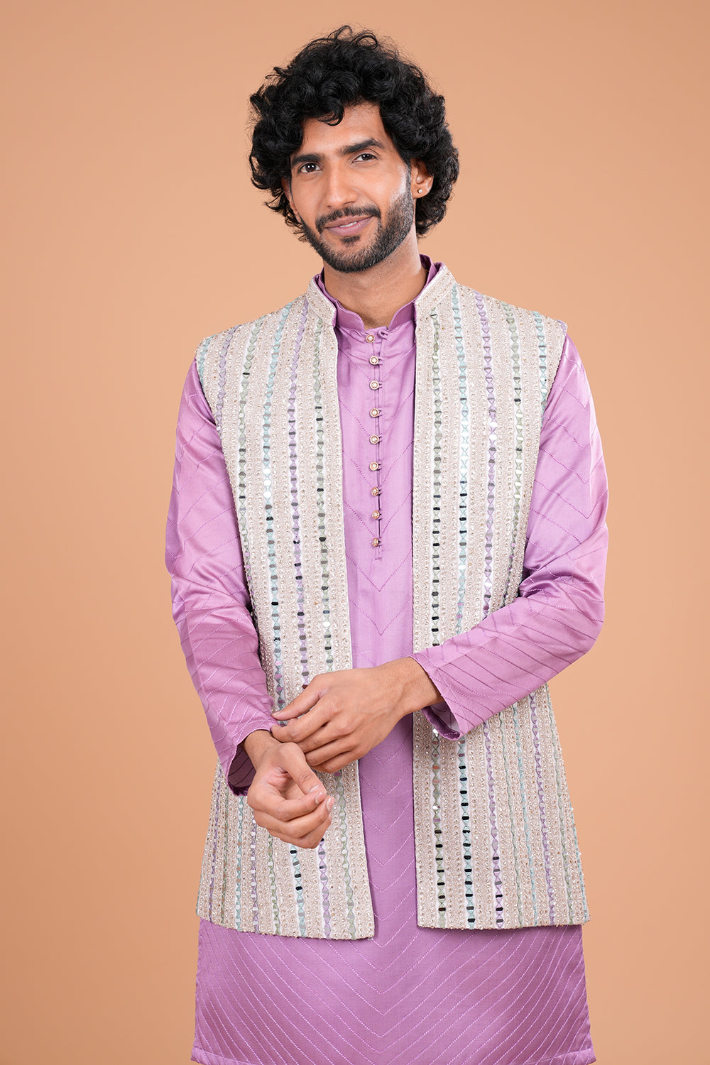 Lavender Elegance with Mirror Embellished Jacket