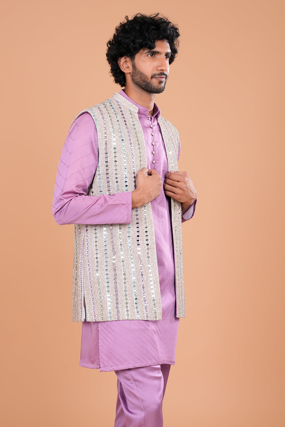 Lavender Elegance with Mirror Embellished Jacket