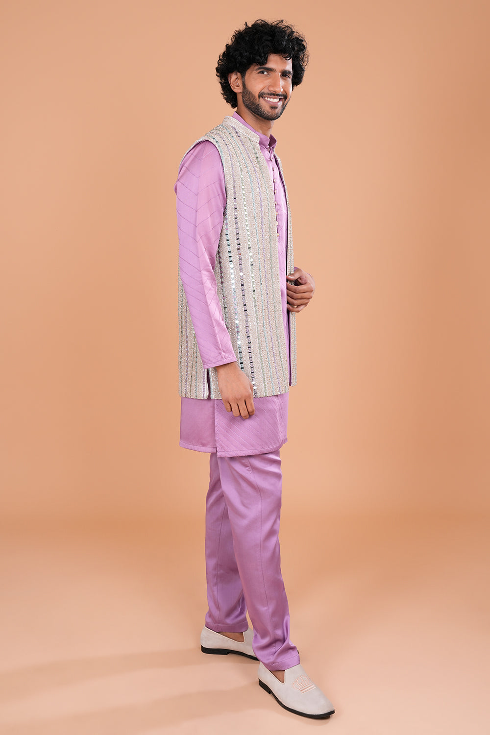 Lavender Elegance with Mirror Embellished Jacket