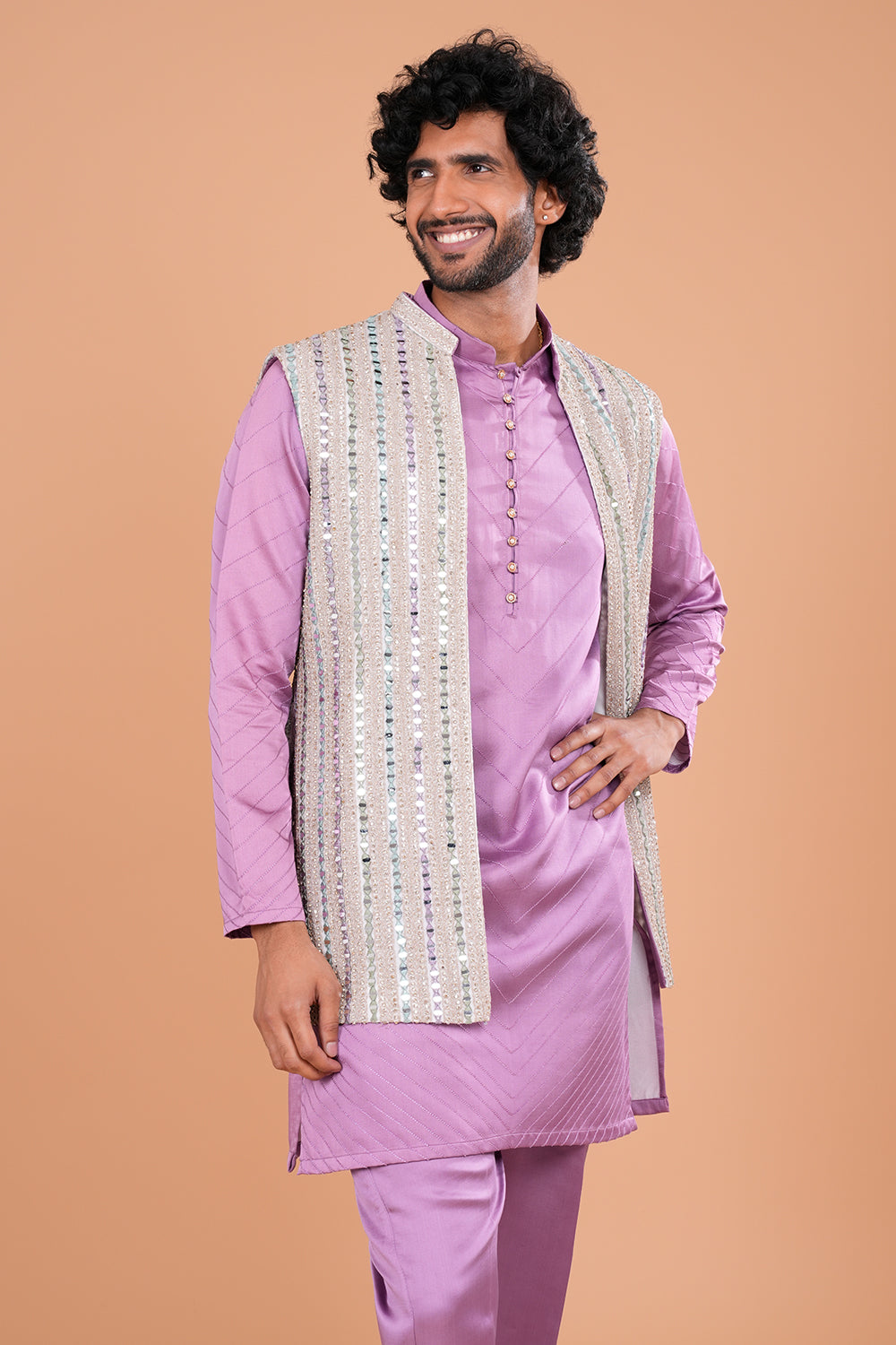 Lavender Elegance with Mirror Embellished Jacket