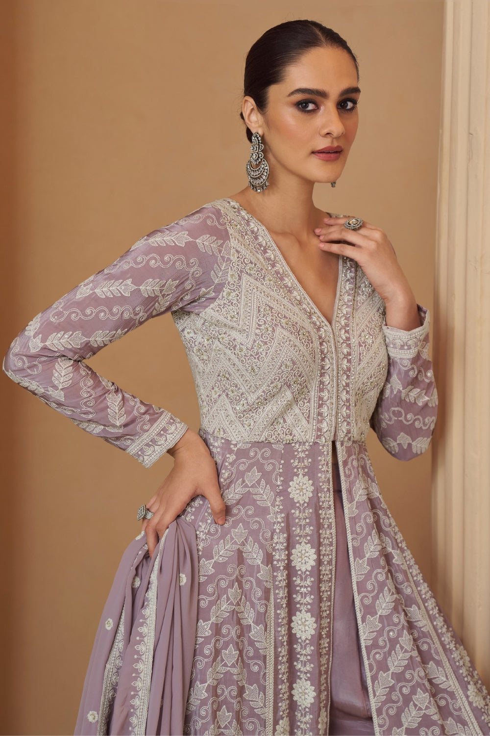 Lavender Georgette Indo Western with Sequins and Moti Work