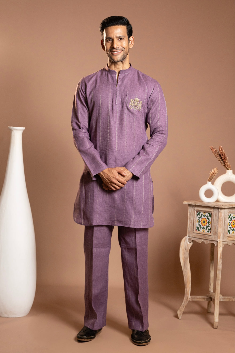 Linen Kurta Set with Zardosi Work
