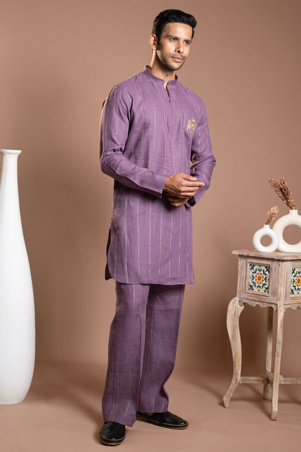 Linen Kurta Set with Zardosi Work