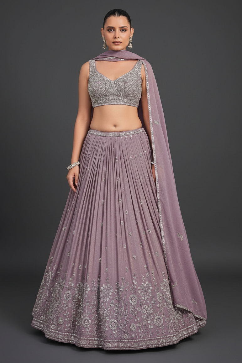 Lavender Tissue Lehenga Set with Cutdana and Embroidery Work