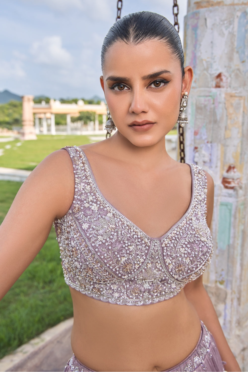 Lavender Tissue Lehenga Set with Cutdana and Embroidery Work