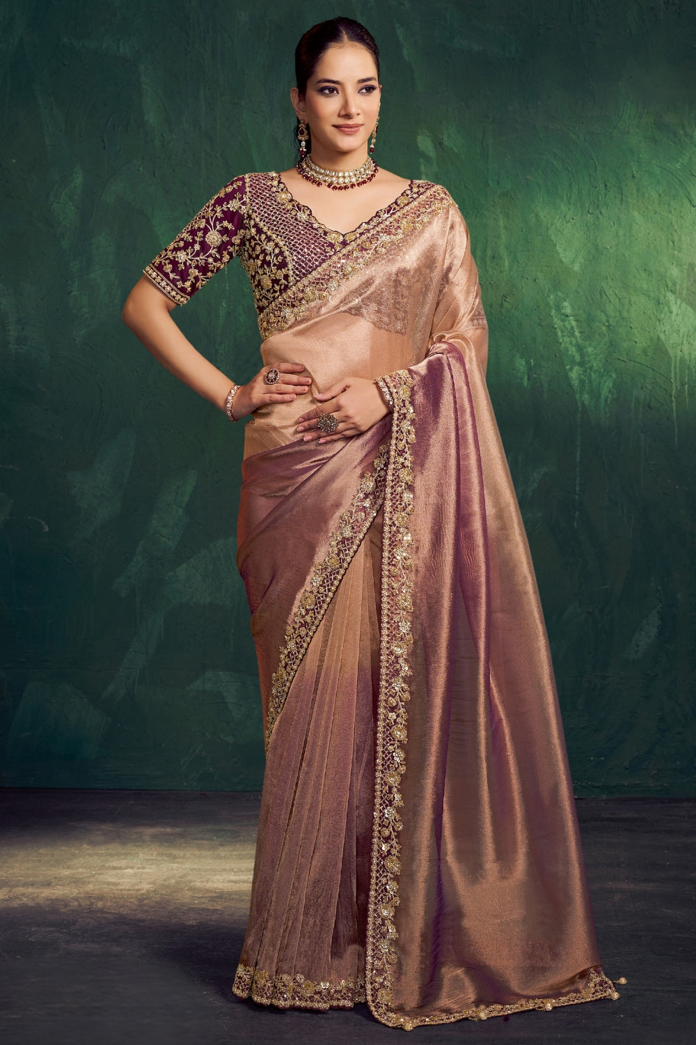 Lavender Tissue Saree with Cutdana and Moti Work