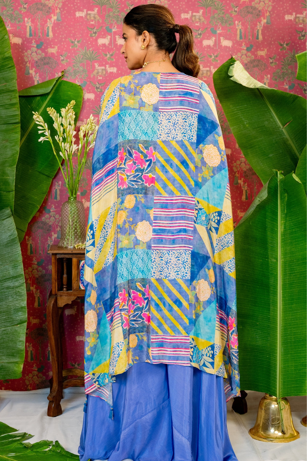 Lavender Crepe Silk Indo Western with Moti and Sequins Work