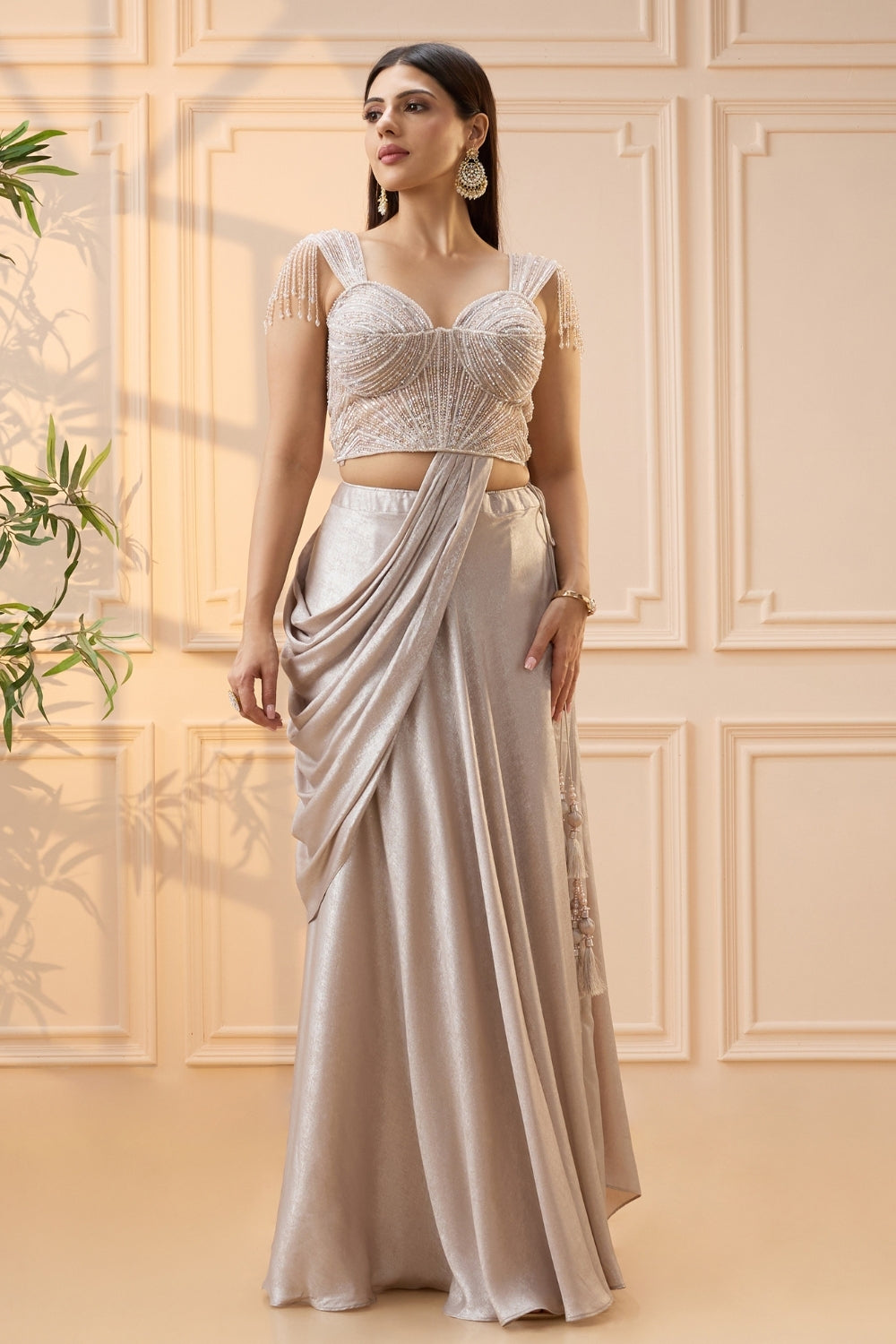 Light Lilac Simmar Indo Western  with Cutdana and Moti Work