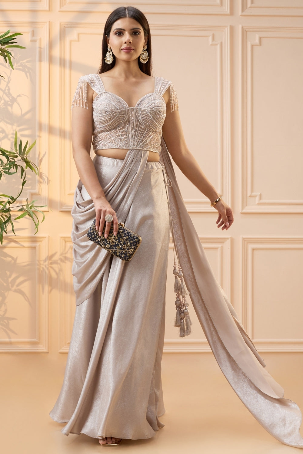 Light Lilac Simmar Indo Western  with Cutdana and Moti Work