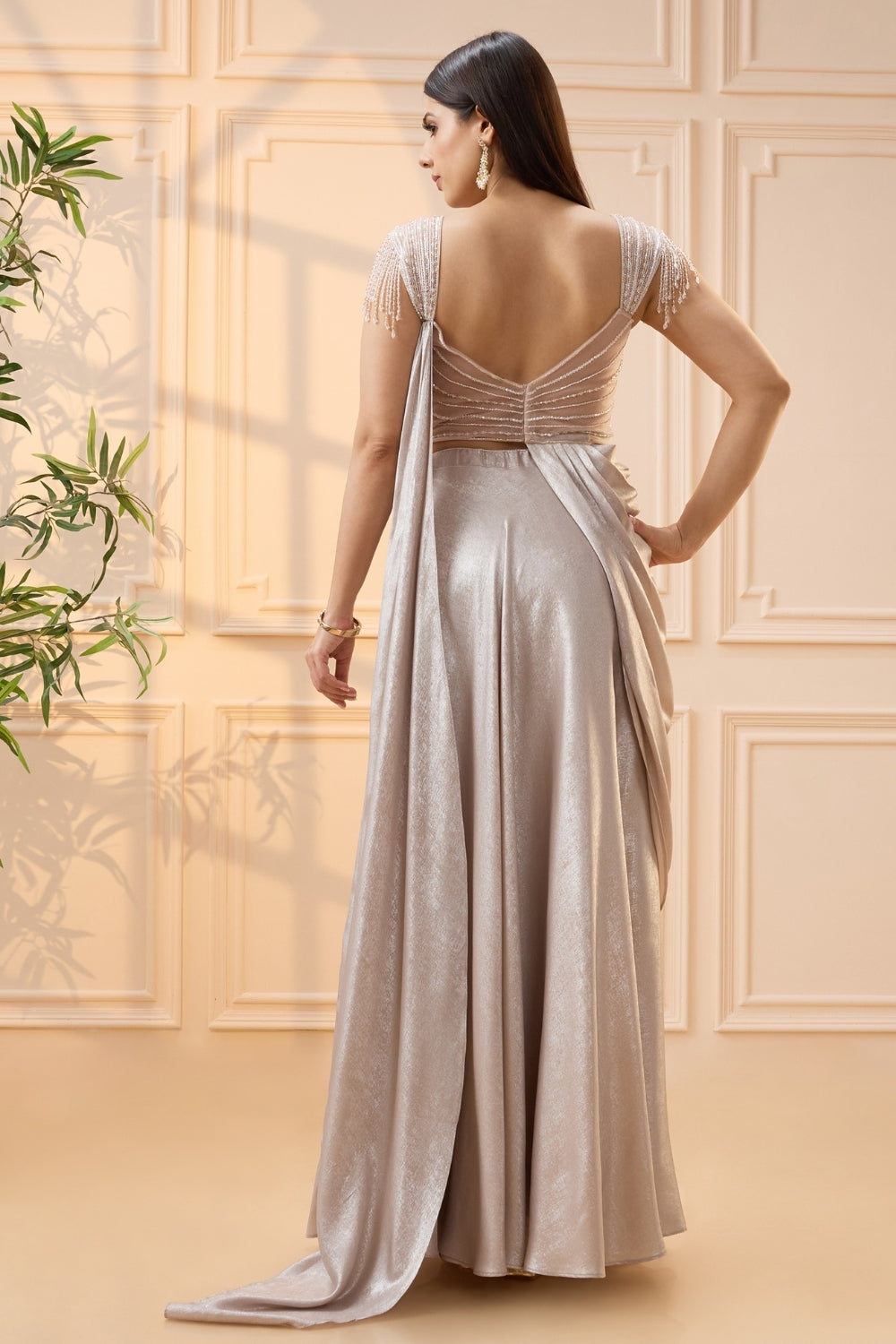 Light Lilac Simmar Indo Western  with Cutdana and Moti Work