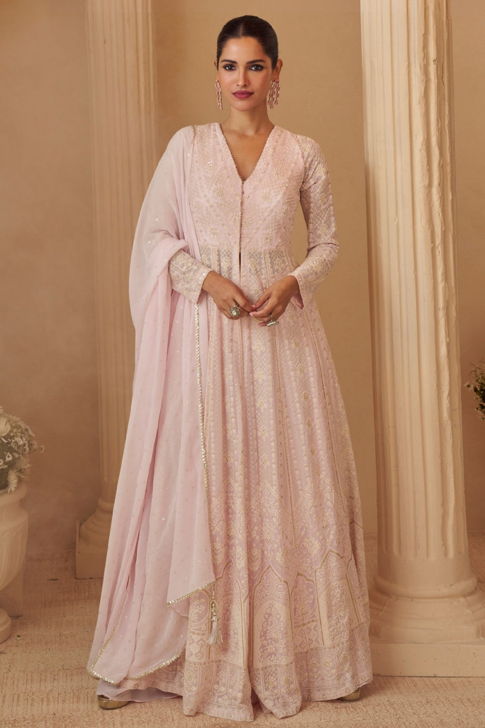 Light Pink Georgette Indo Western with Cutdana and Moti Work