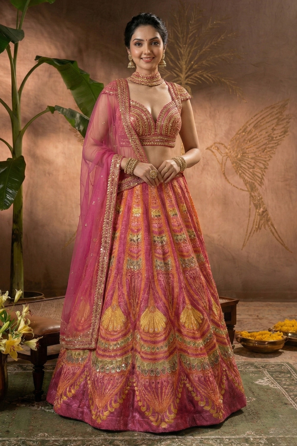 Light Pink Silk Lehenga Set with Cutdana and Sequins Work