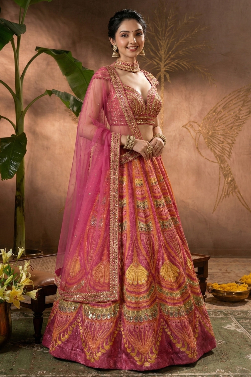 Light Pink Silk Lehenga Set with Cutdana and Sequins Work