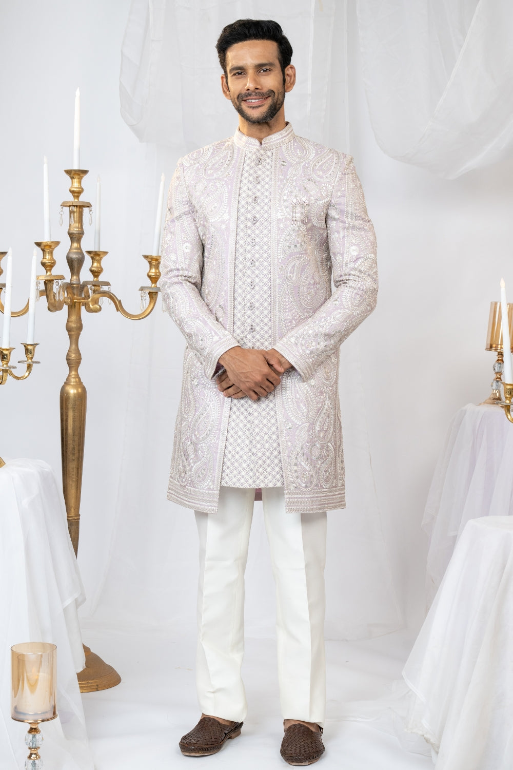 Lilac Silk Embroidered Indo Western