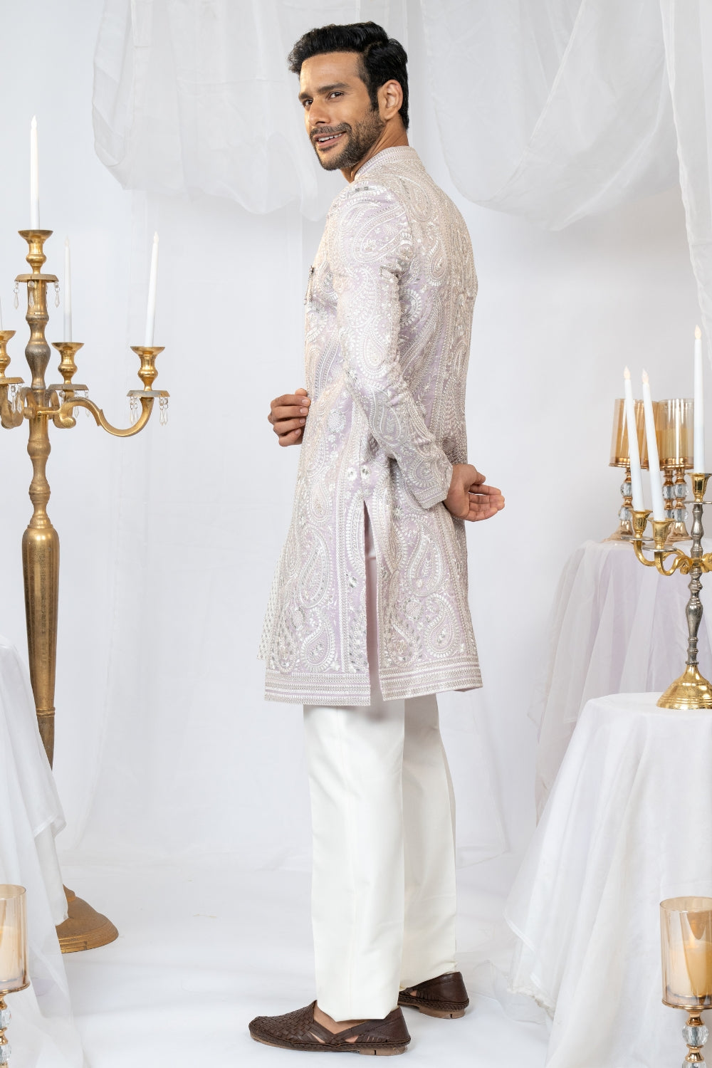 Lilac Silk Embroidered Indo Western