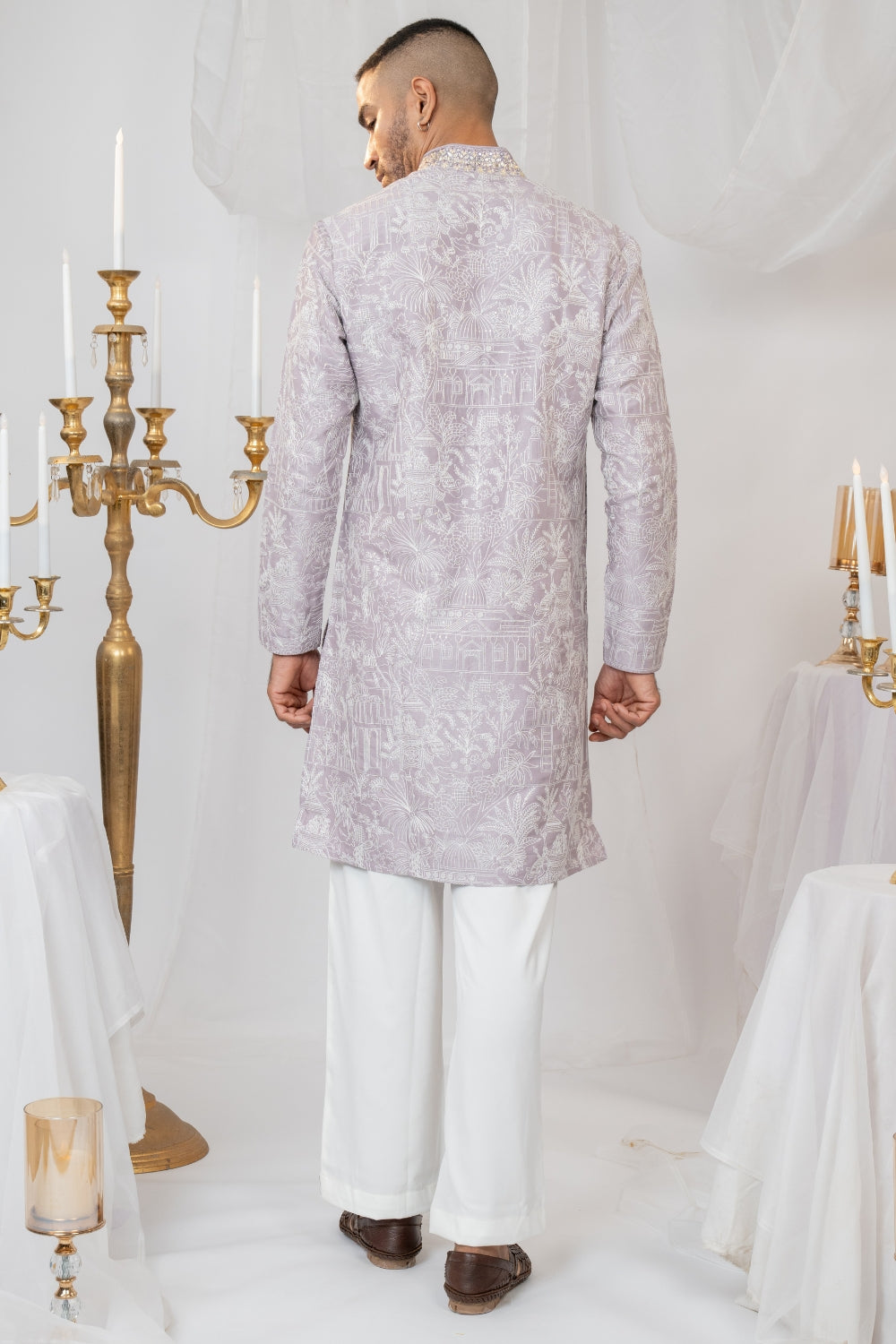 Lilac Silk Kurta Set with Sequins and Embroidery