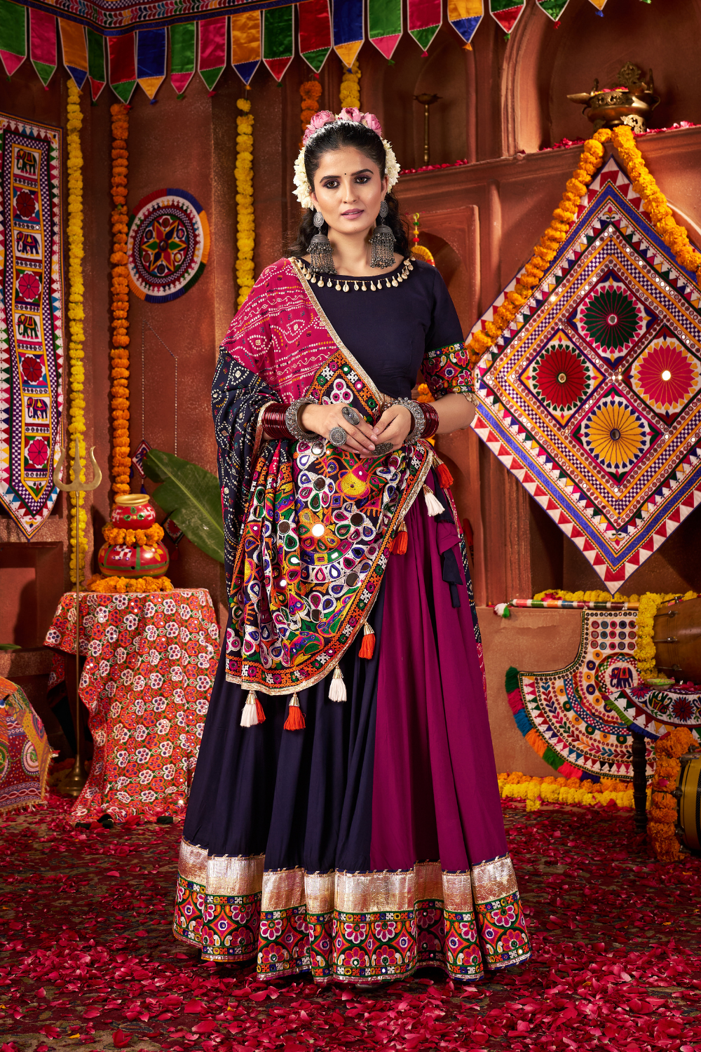 MULTI VISCOSE COTTON  NAVRATRI CHANIYA CHOLI WITH THREAD WORK