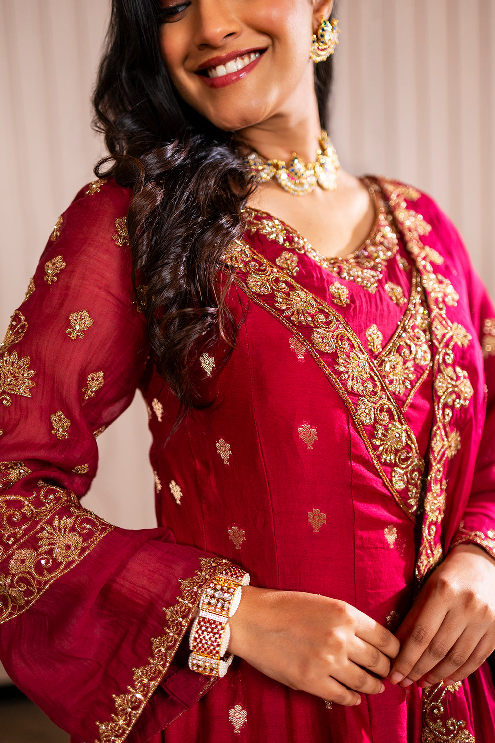 Maroon Kurta Sharara Set in Silk Crepe with Zardosi and Embroidery.