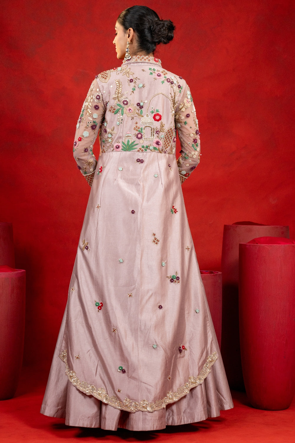 Mauve Silk Indo Western with Zardosi and Resham Embroidery