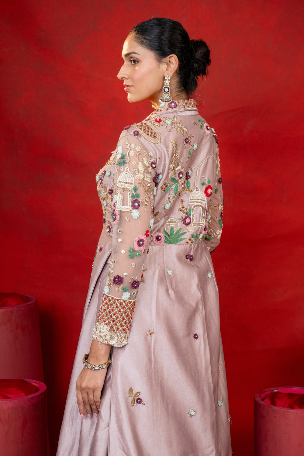 Mauve Silk Indo Western with Zardosi and Resham Embroidery