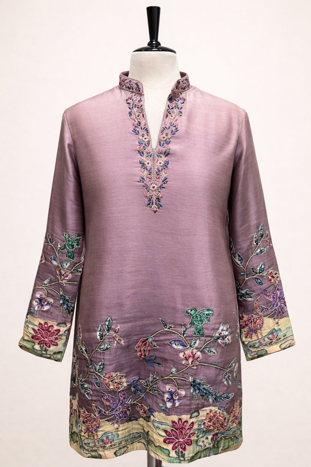 Mauve Silk Kurta Set with Zardosi and Sequins Work