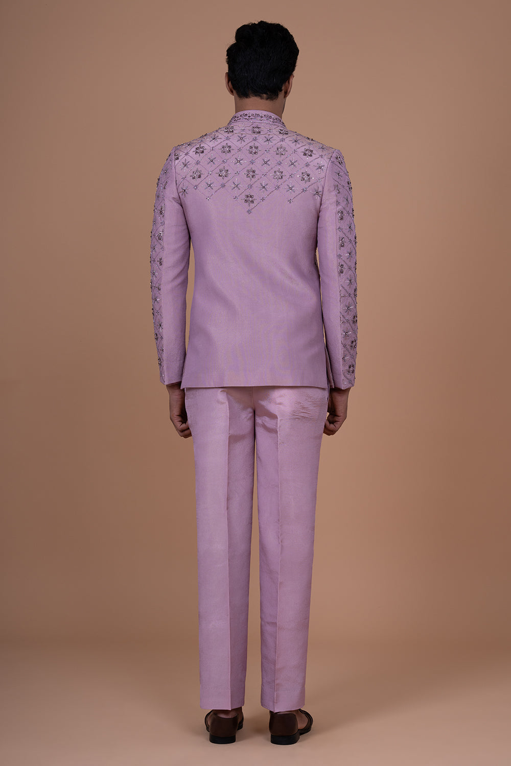 Mauve raw silk Geometric Embroidered jacket with mirror and thread work