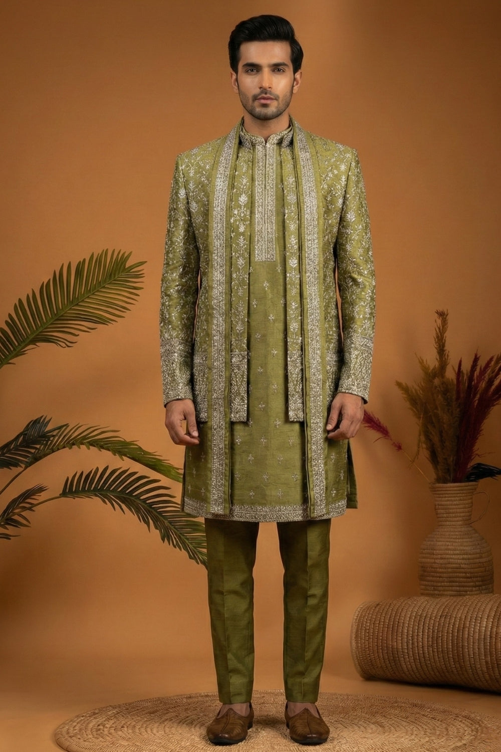 Mehndi Imported Indo Western with Embroidery and Sequins Work