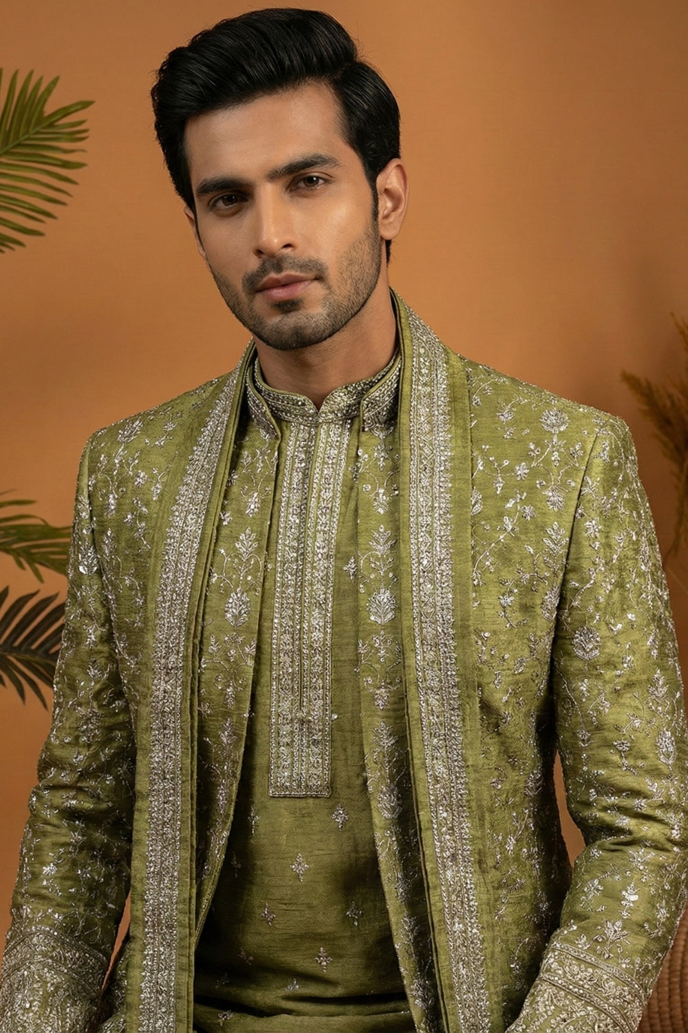 Mehndi Imported Indo Western with Embroidery and Sequins Work