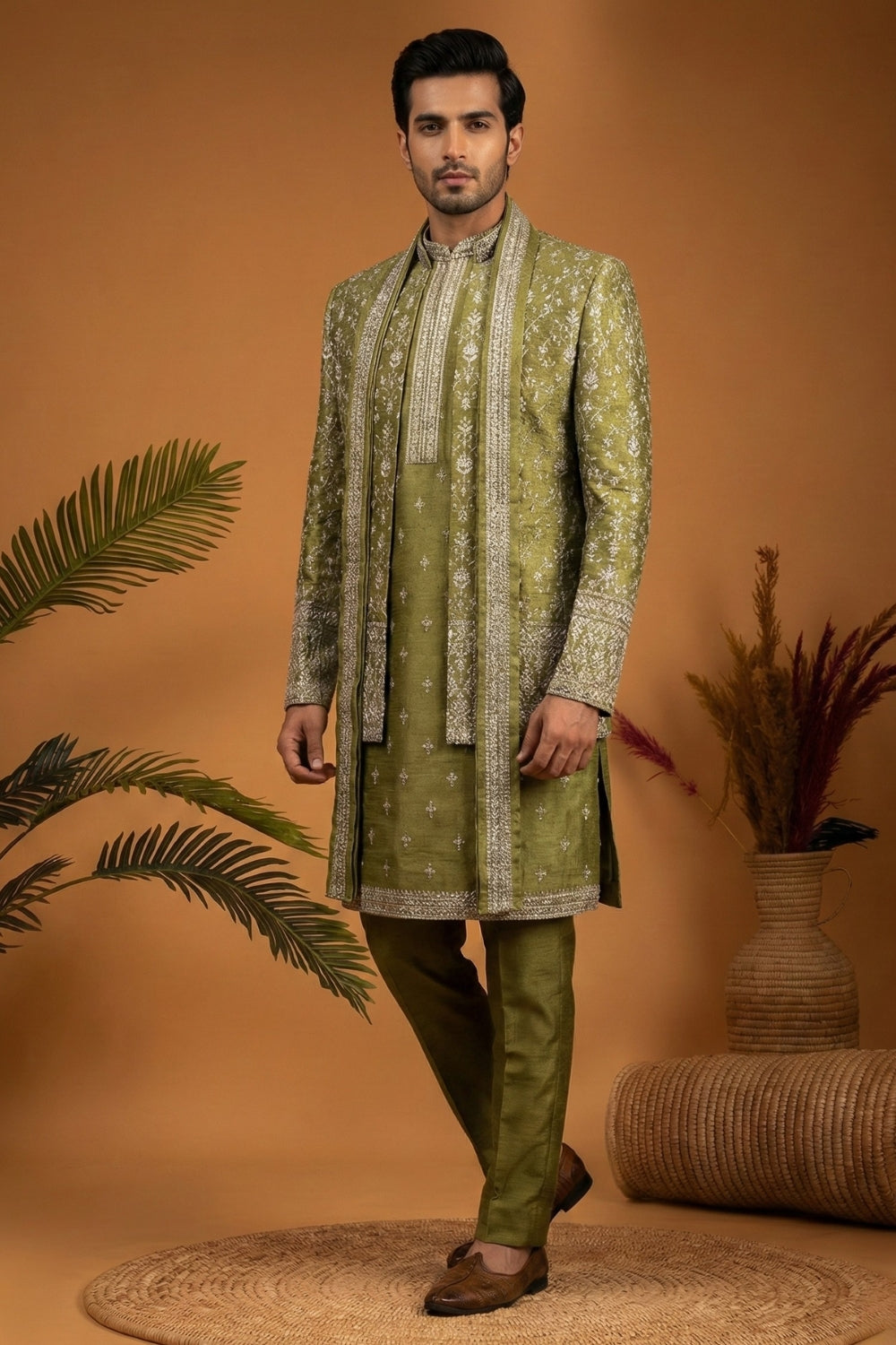 Mehndi Imported Indo Western with Embroidery and Sequins Work