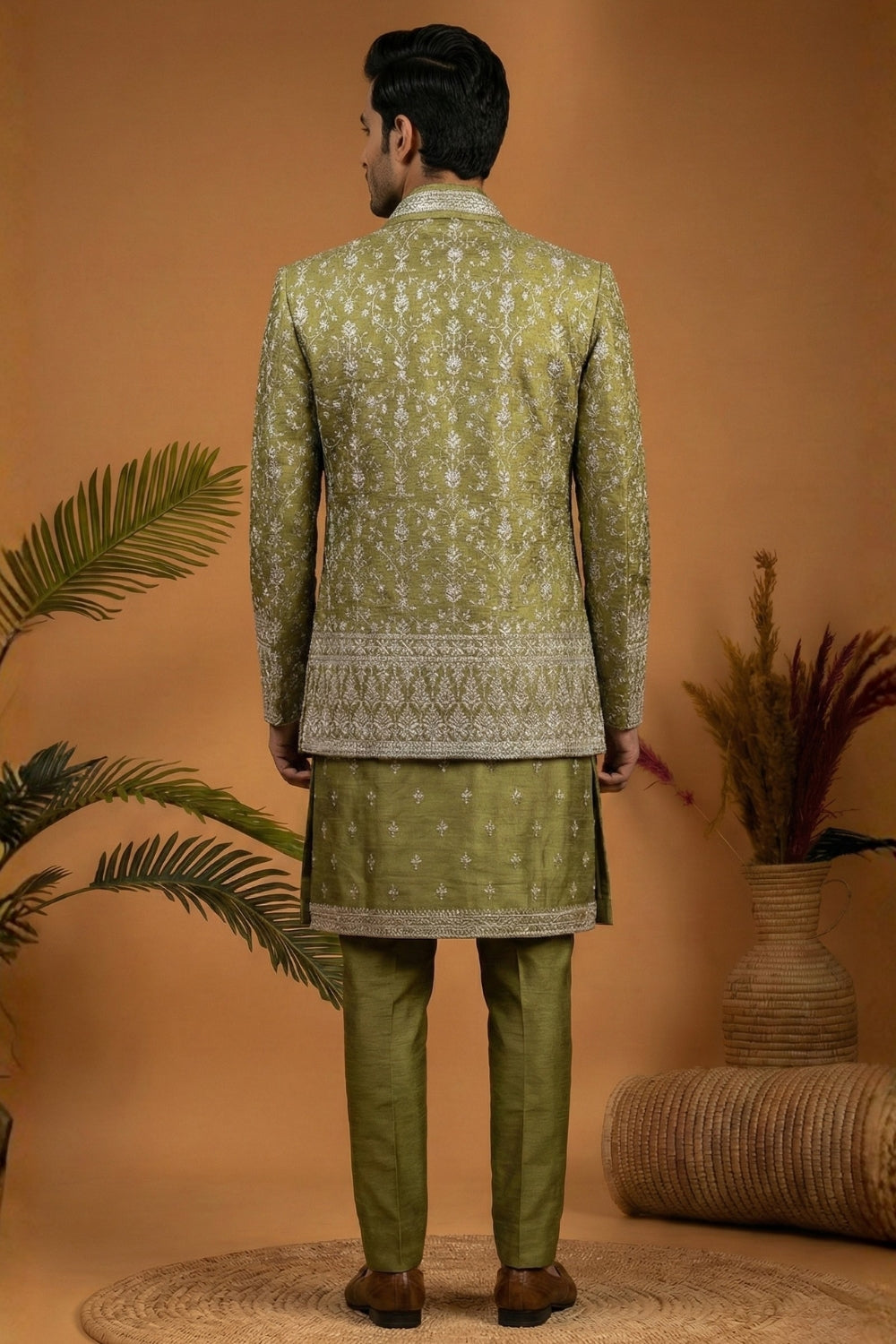 Mehndi Imported Indo Western with Embroidery and Sequins Work