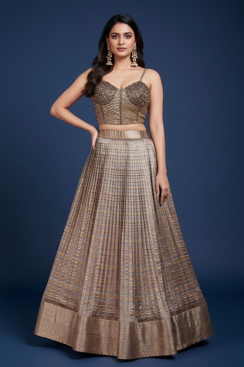 Multi Color Tissue Lehenga Choli With Zari