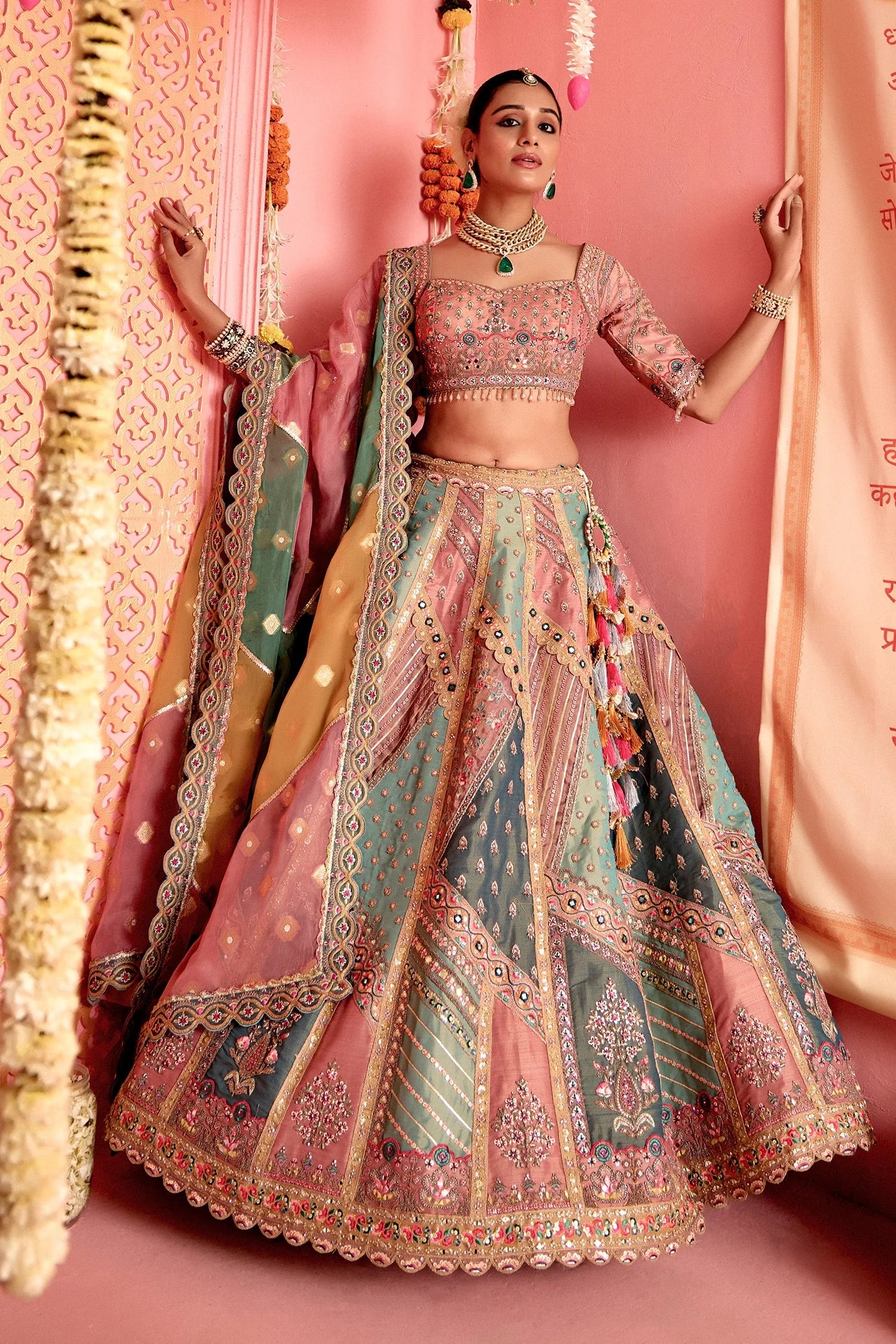Multi Colored Tissue Patch Work Designer Lehenga