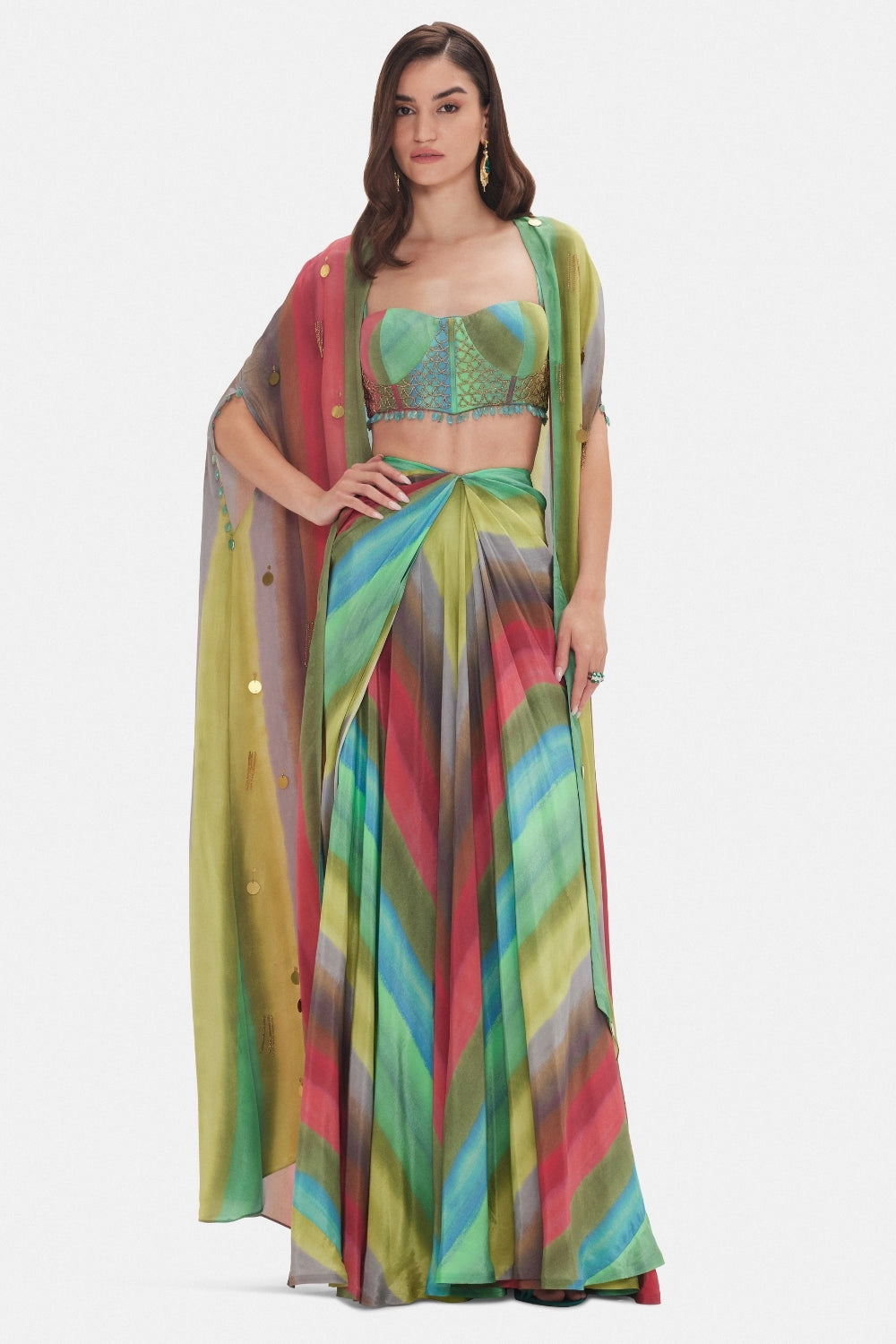 Multi Crepe Indo Western Set with Cutdana and Sequins Work