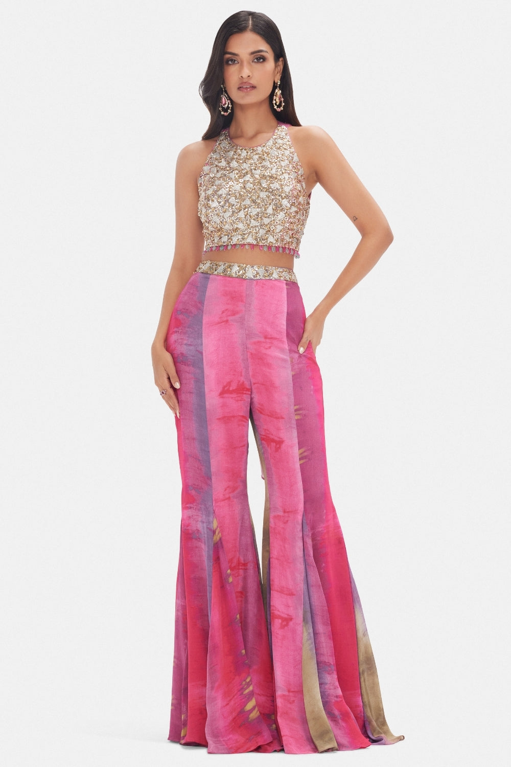 Multi Crepe Indo Western Set with Cutdana and Zari Work