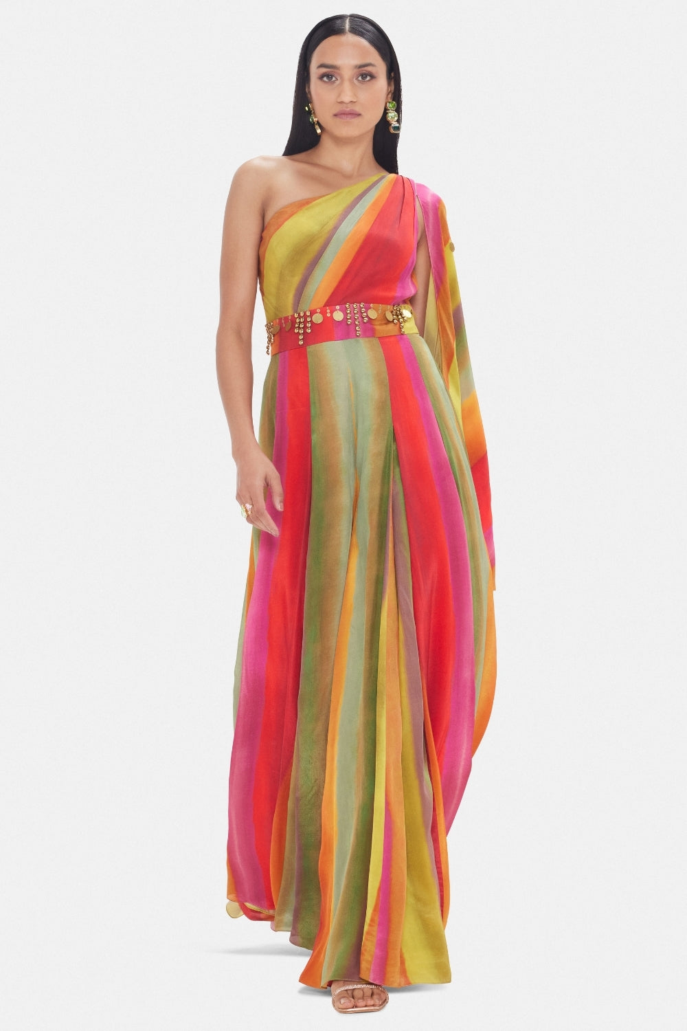 Multi Crepe Indo Western Set with Cutdana and Zari Work