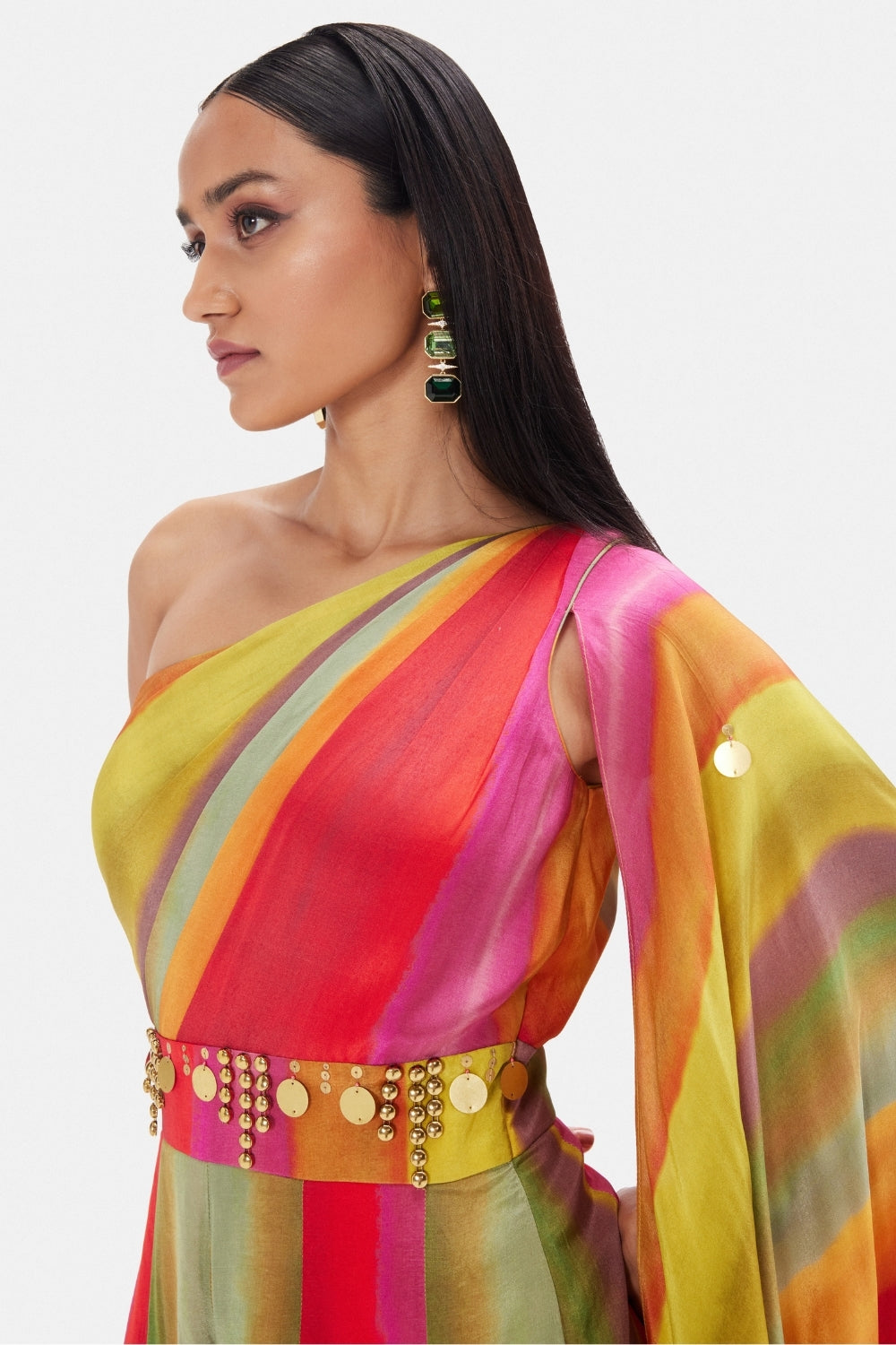 Multi Crepe Indo Western Set with Cutdana and Zari Work