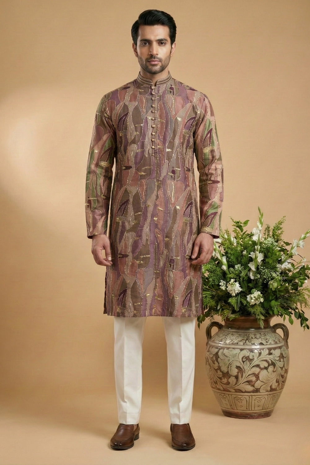 Multi Silk Kurta Set with Embroidery and Sequins Work