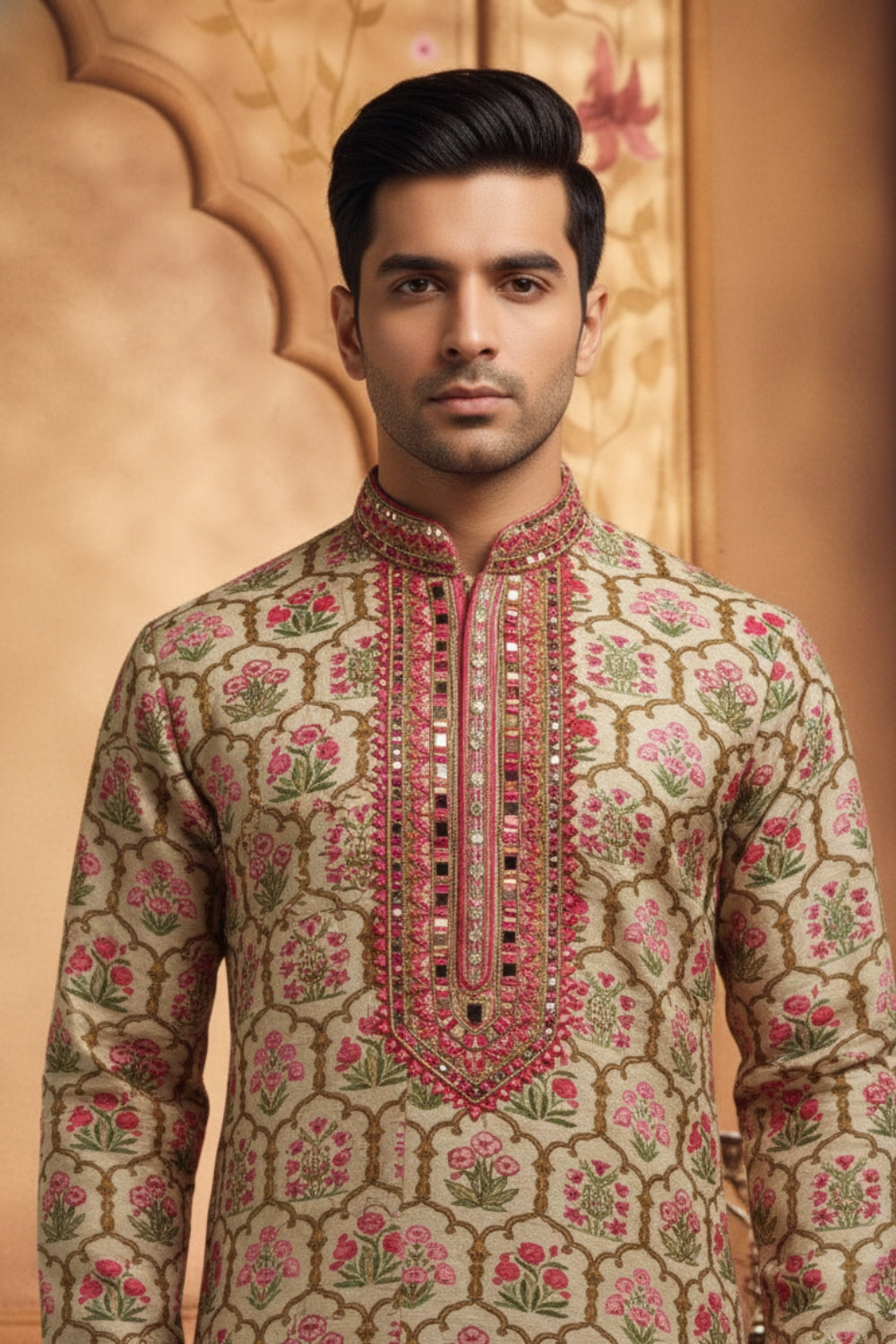Multi Silk Kurta Set with Mirror and Embroidery Work