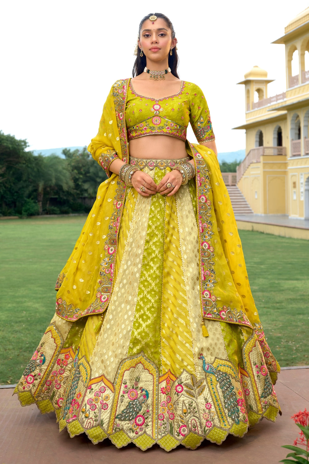 Multi Silk Lehenga Set with Sequins and Stone Work