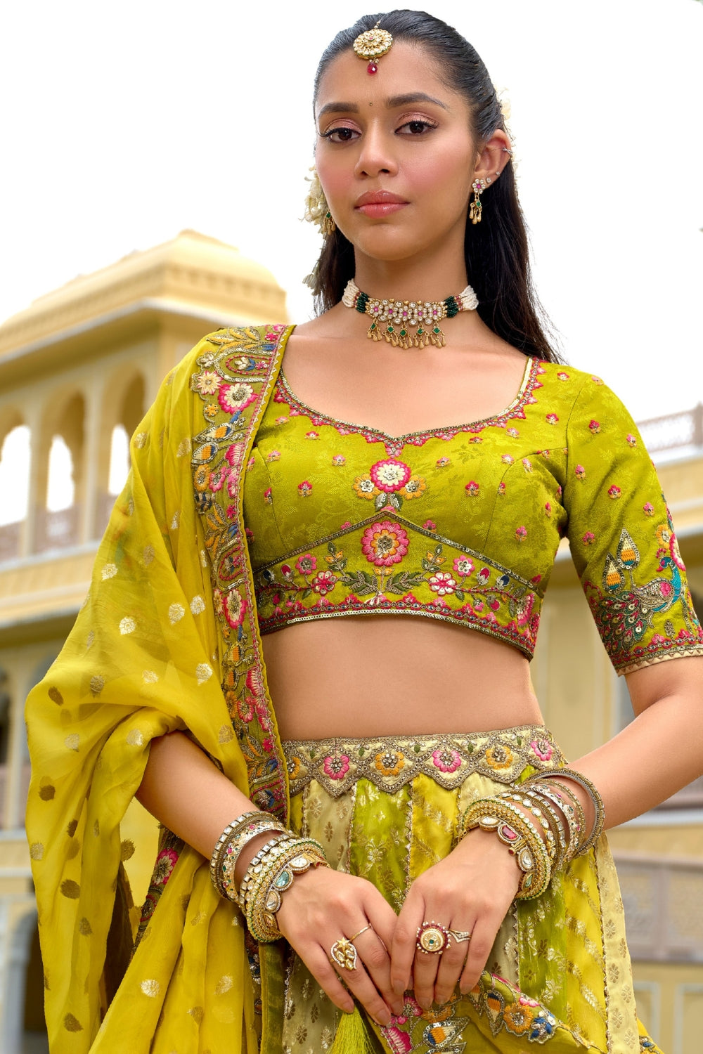 Multi Silk Lehenga Set with Sequins and Stone Work