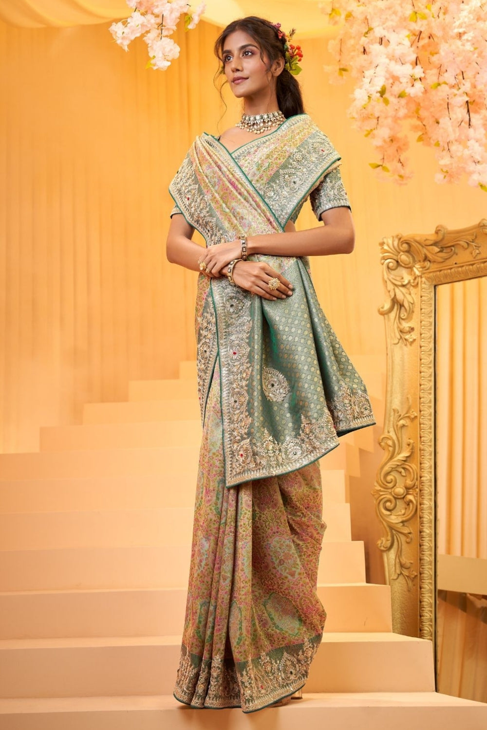 Multi Viscose Silk Saree with Cutdana and Sequins Work