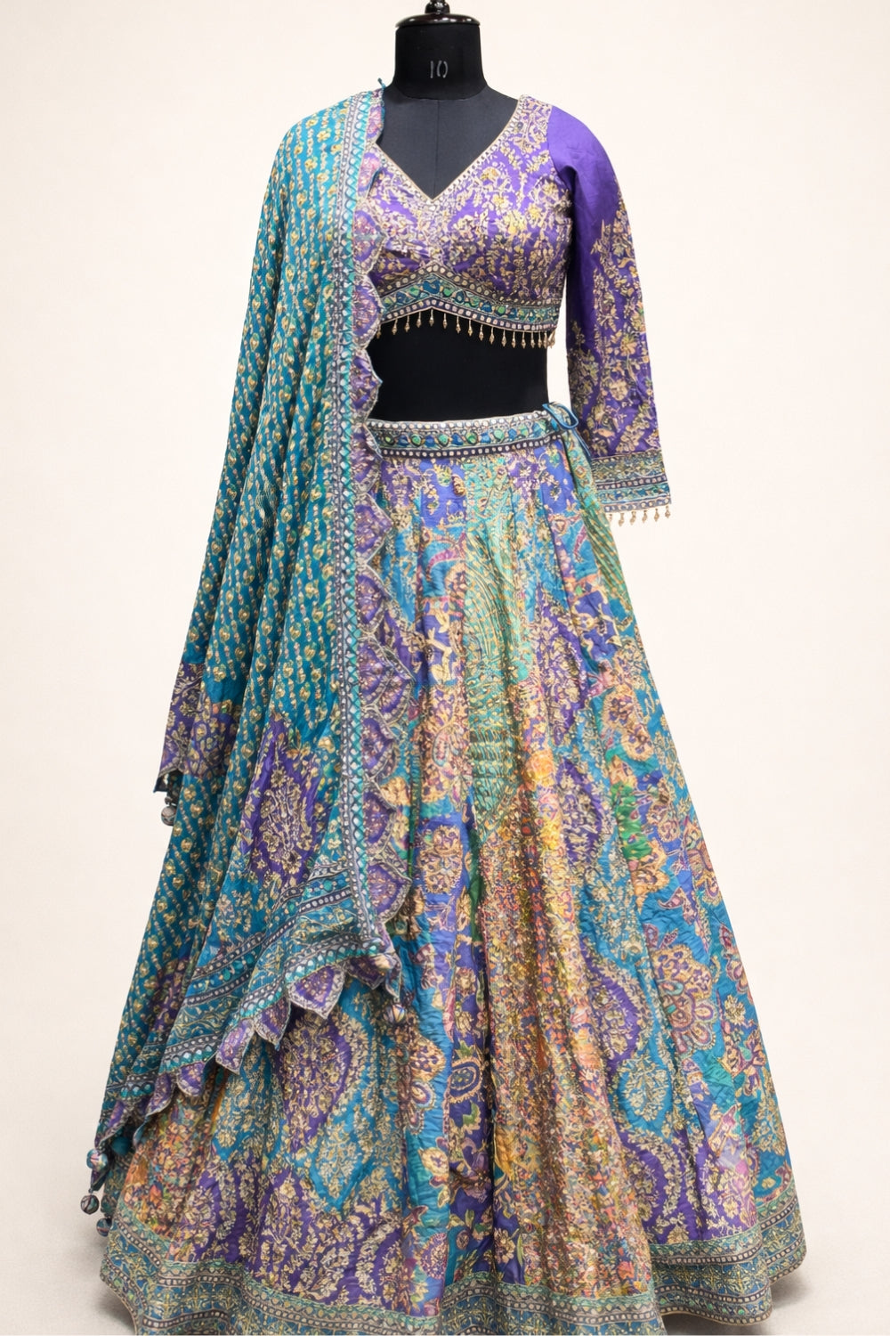 Multi Banarsi Silk Lehenga Set with Embroidery and Sequins Work