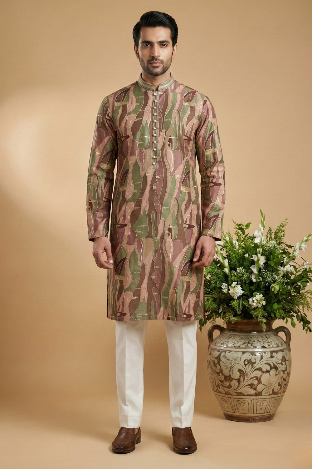 Multi Silk Kurta Set with Embroidery and Sequins Work
