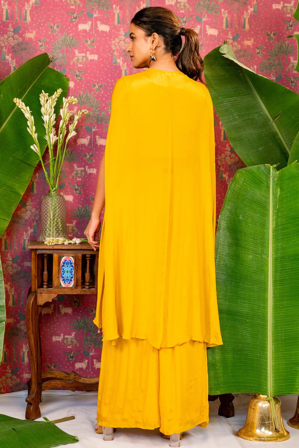 Mustard Yellow Silk Indo Western with Resham and Zardosi Work