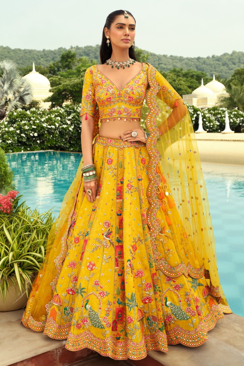 Mustard Yellow Silk Lehenga with Stone and Cutdana Work