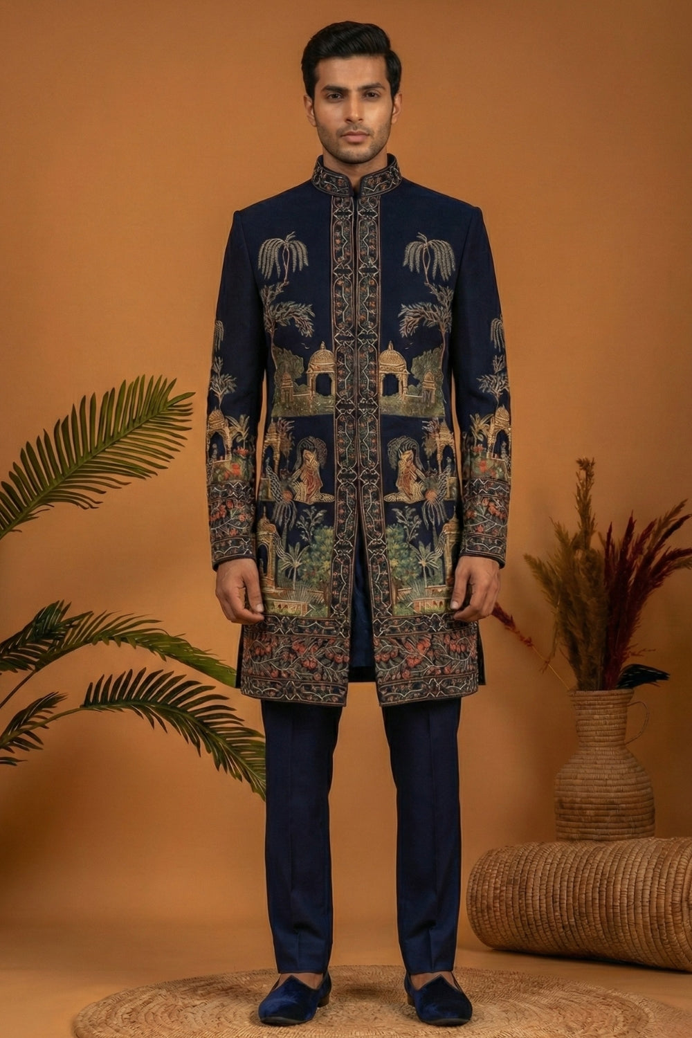 Navy Blue Imported Indo Western with Zardosi and Moti Work